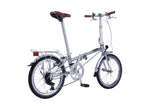 Dahon Boardwalk D7 20" folding bike in Silver Grey, rear three-quarter view