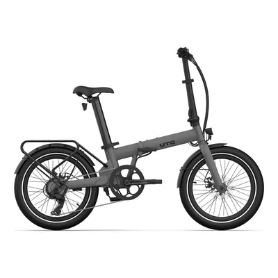 UTO ESS20 Essential electric folding bike in Satin Grey, unfolded