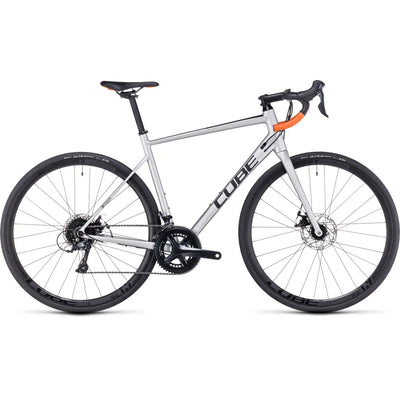 2023 Cube Attain Pro Disc Road Race Bike in Silver and Orange