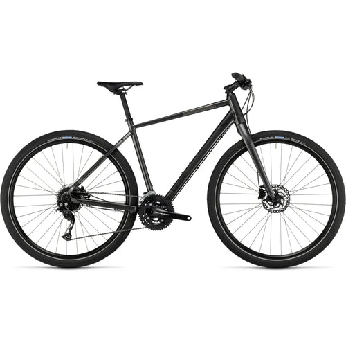 2023 Cube Hyde Trekking Hybrid Bike in Metal Grey and Black