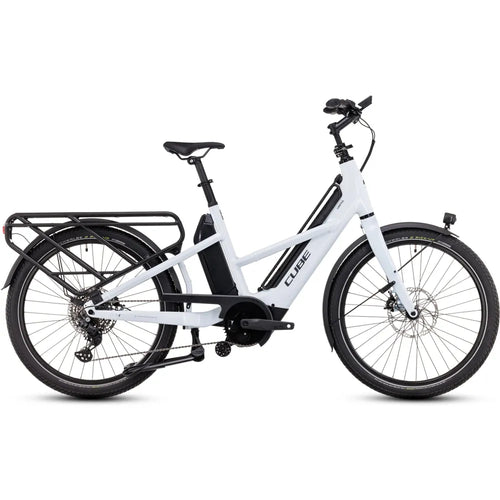 2024 Cube Longtail Sport Hybrid 725 Electric Cargo Bike in White