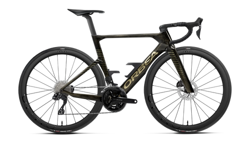 Orbea ORCA AERO M30i LTD Road Bike in Magic Gold C. View - Titanium (Gloss), side view