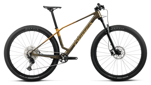 Orbea ALMA M50 Mountain Bike in Caramel Carbon View - Leo Orange (Gloss), side view