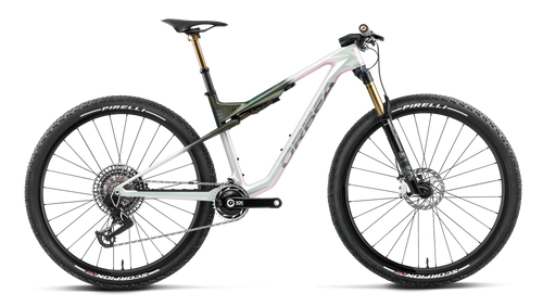 Orbea OIZ M-LTD Mountain Bike in Iris White - Seaweed Carbon View (Gloss), side view