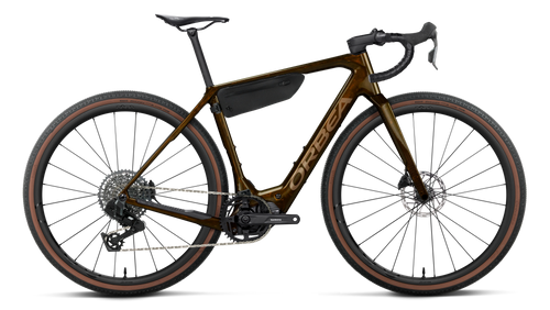 Orbea DENNA M31e Road Bike in Caramel C. View (Gloss) - Metallic Gold (Gloss), side view