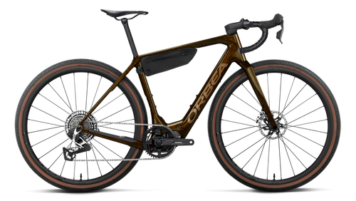 Orbea DENNA M11e Road Bike in Caramel C. View (Gloss) - Metallic Gold (Gloss), side view
