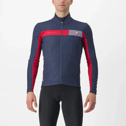 Castelli Mortirolo 6S Jacket in Belgian Blue/Pompeian Red/Silver