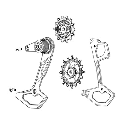 SRAM Rear Derailleur Cage Assembly Kit T-Type Eagle AXS (Full Replacement Cage Assembly Including Outer And Inner Cages, Damper And Pulleys) - XXSL (SRAM spare parts catalogue drawing)