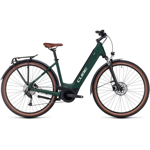 Cube Touring Hybrid One 625 Electric Bike in Dark Green Easy Entry