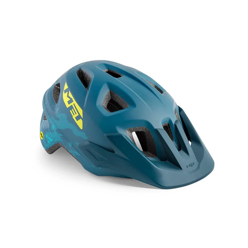 2022 MET Eldar MIPS Kids Mountain Bike Helmet in Petrol Blue Camo