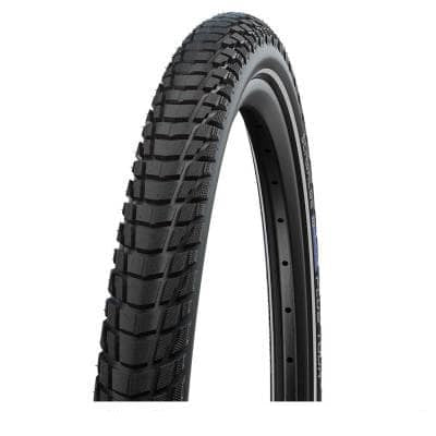 Bicycle tire with tread pattern on a white background