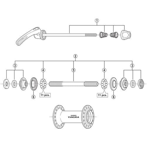 Shimano HB-4500 complete hub axle - 108 mm