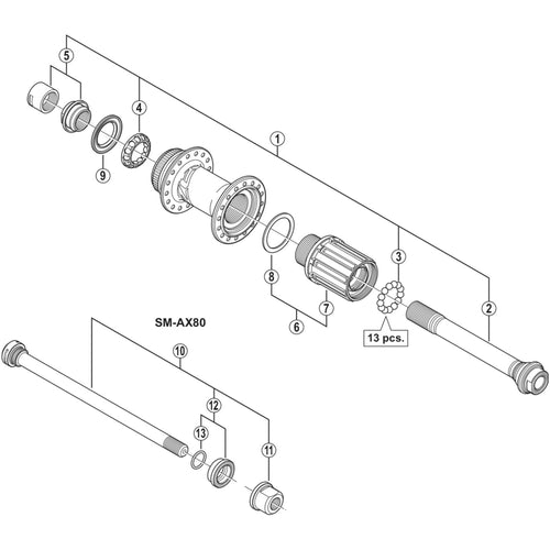 Shimano FH-M640 hub axle, 12 mm
