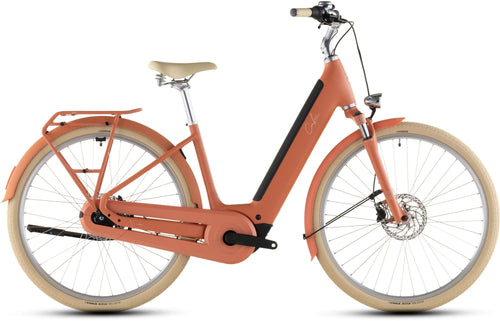 2026 Cube Cube Aruba Hybrid 600 Easy Entry Electric Hybrid Bikes In Papaya And Creme