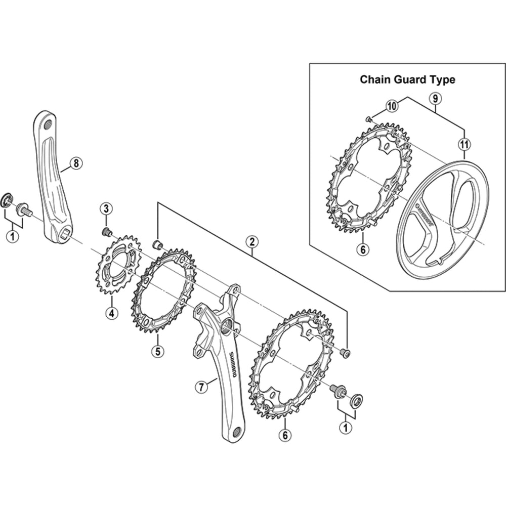 Shimano FC-M540 double chainring fixing bolts and nuts - M8 x 8.5 mm - (set of 4)