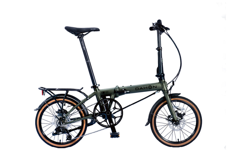 Dahon K9 folding bike in Forest Green, side view