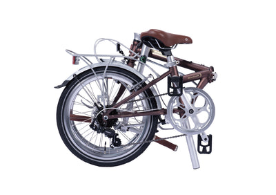 Dahon Boardwalk D7 20" folding bike in Rust Brown, folded