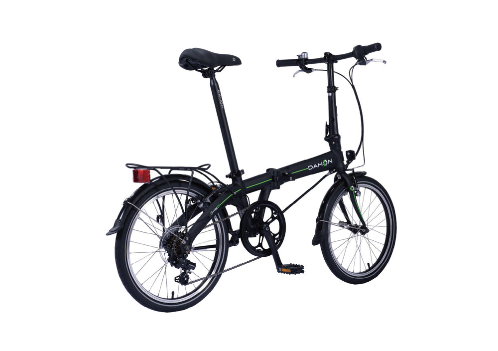 Dahon Vybe D7 folding bike in Obsidian, rear three-quarter view