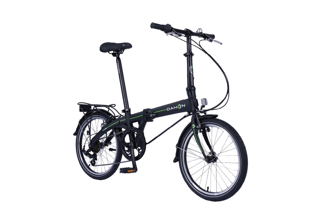 Dahon Vybe D7 folding bike in Obsidian, front three-quarter view