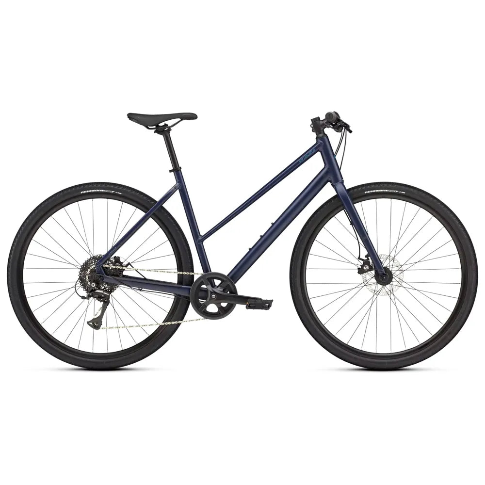2025 Specialized Sirrus X 1.0 Step-Through Hybrid Bike in Marine Blue