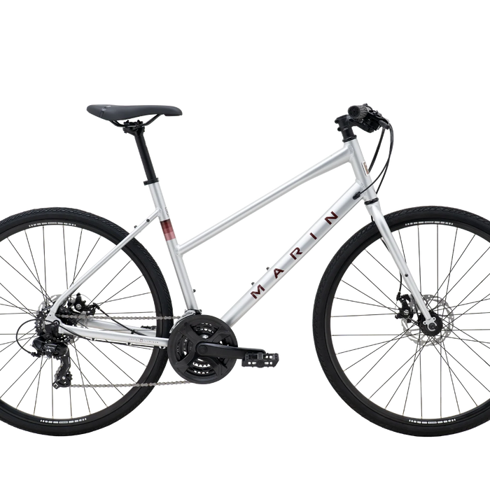 2025 Marin Fairfax 1 ST Hybrid Bike in Silver Red