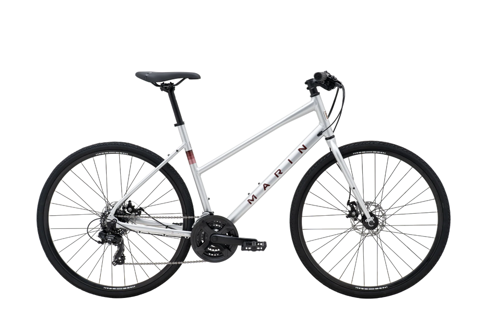 2025 Marin Fairfax 1 ST Hybrid Bike in Silver Red