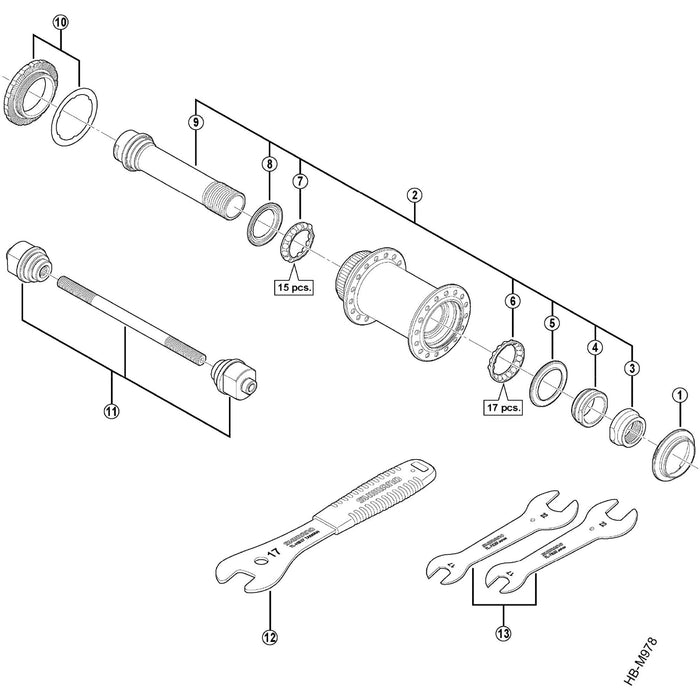 Shimano HB-M988 complete hub axle