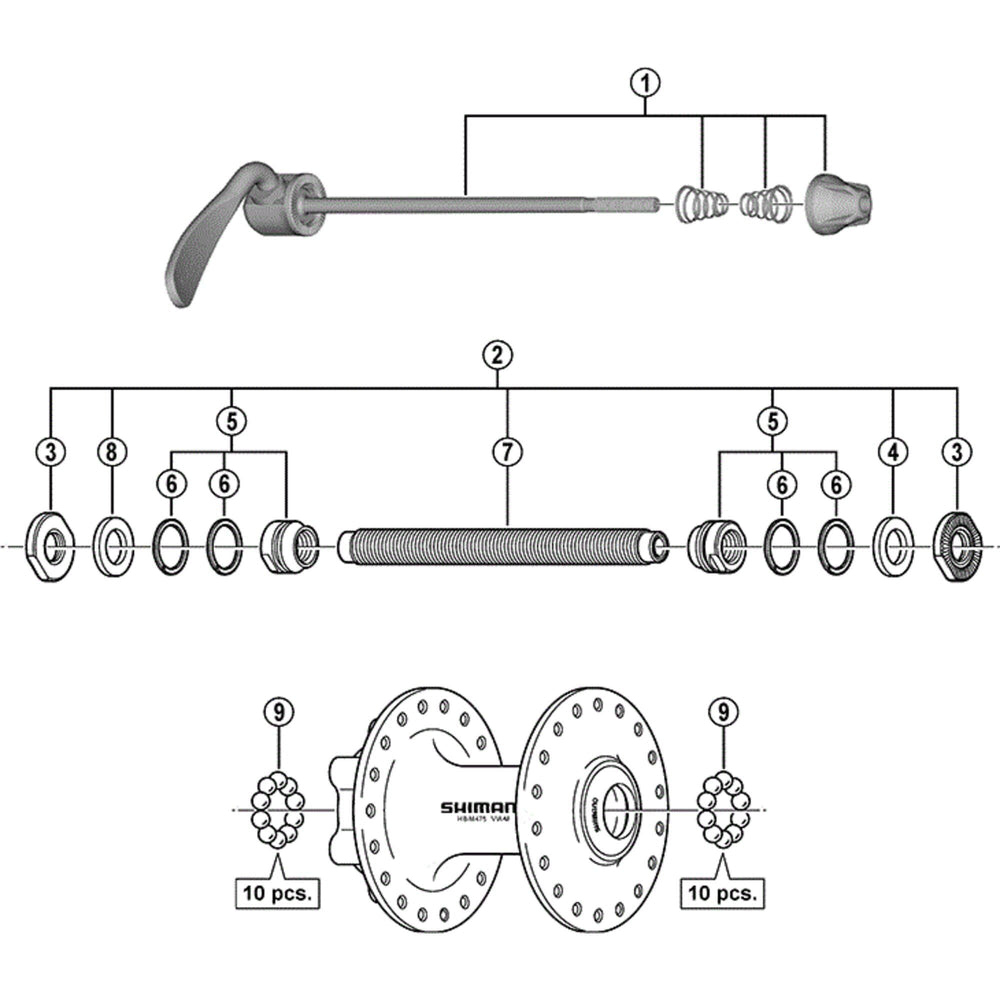 Shimano HB-M475 complete axle assembly 108 mm