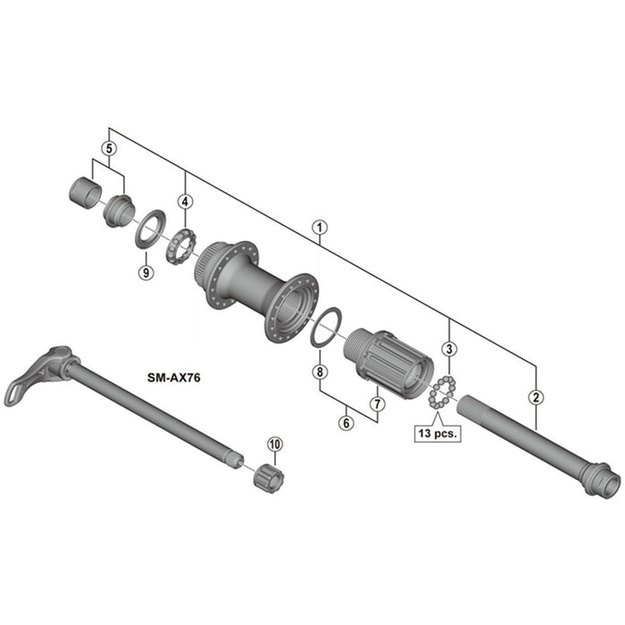 Shimano FH-M788 complete hub axle