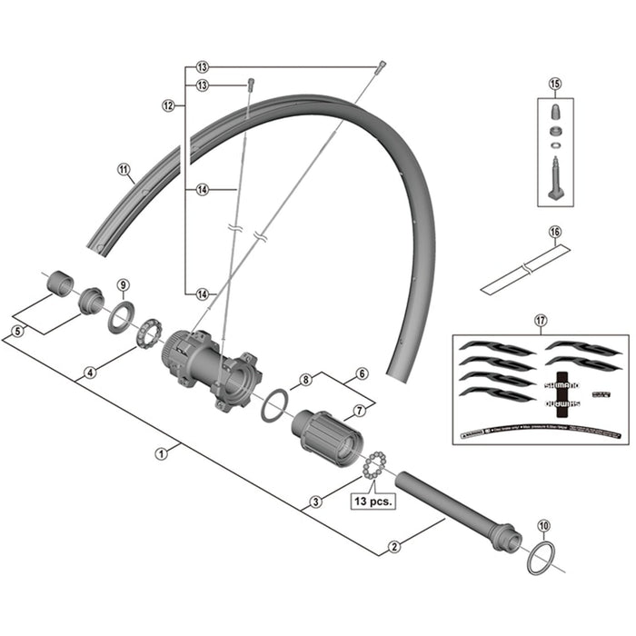Shimano FH-M678 complete hub axle