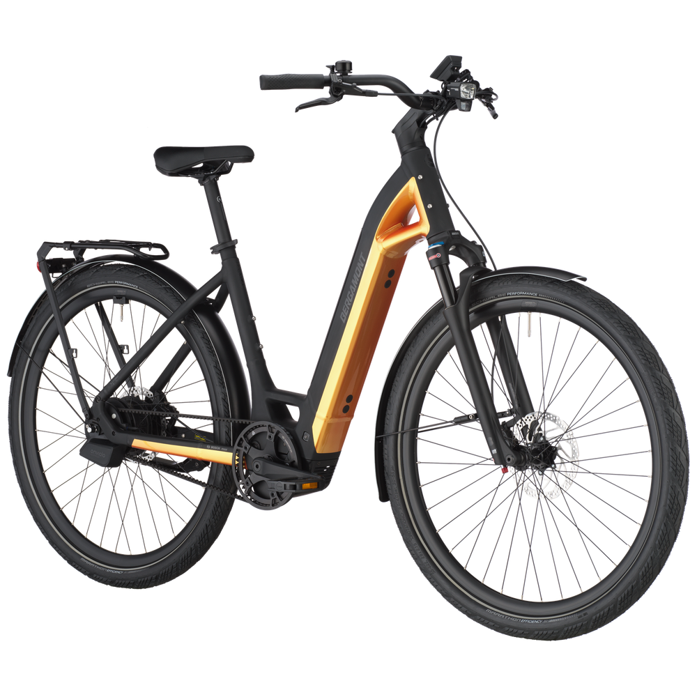 Bergamont E-Ville 10 Belt Electric Hybrid Bike In Yellow Sunrise-image-3
