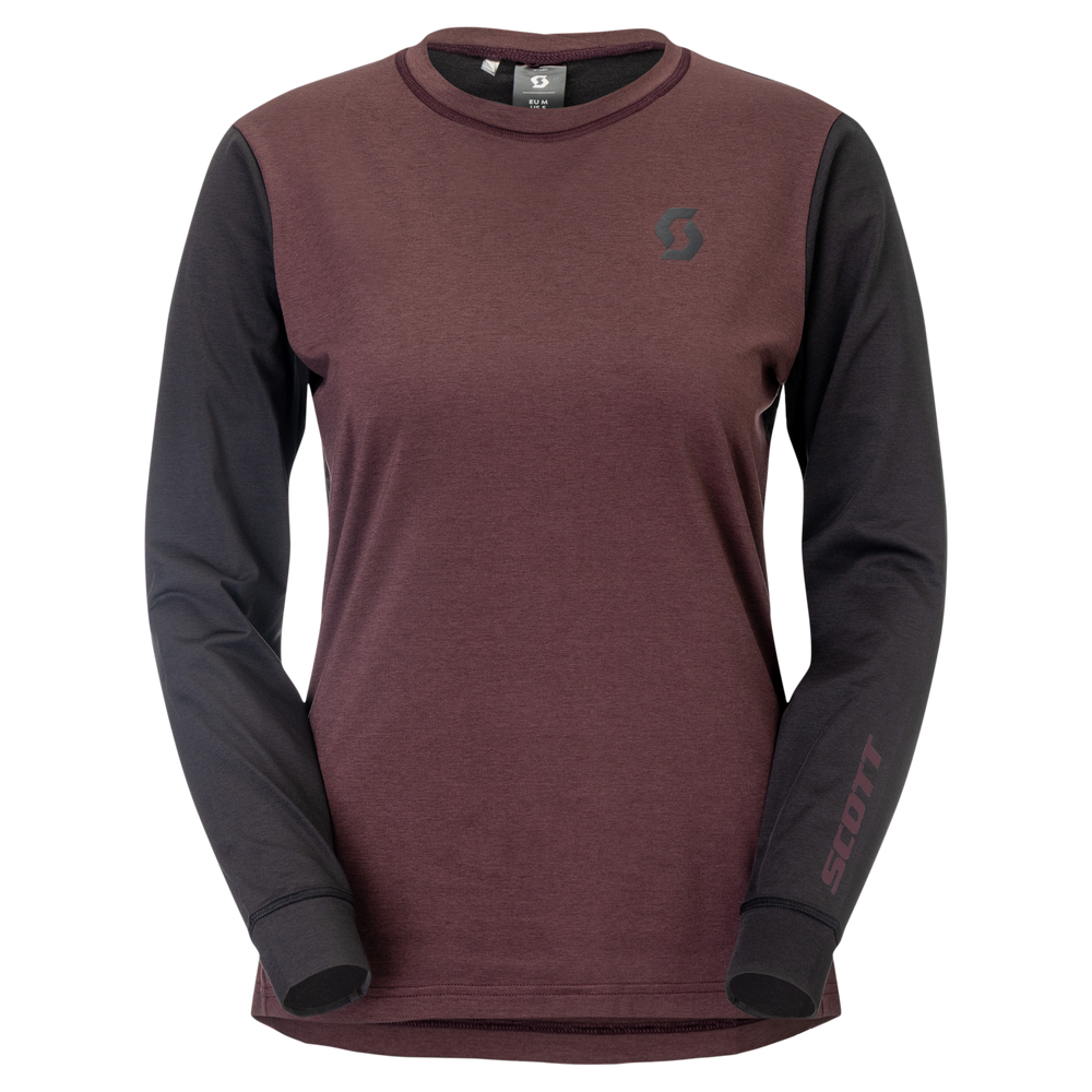 SCOTT Vertic Pro Mid Long-sleeve Women's Tee in Cocoa Red/Black, main view