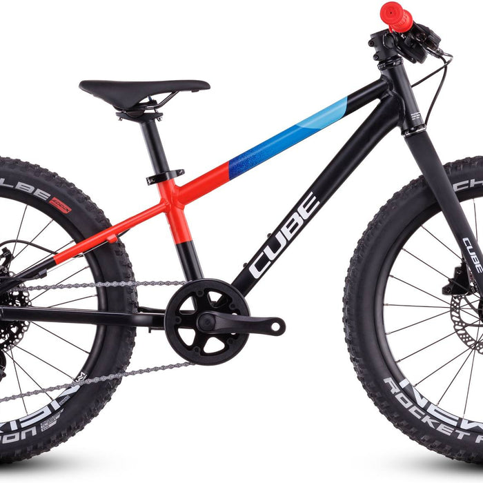 2026 Cube Cube Reaction 200 Pro Kids Bike In Black And Blue And Red