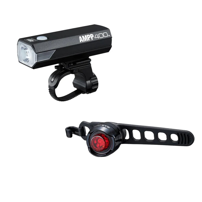 Cateye AMPP 400 and ORB Rechargable Front and Rear Bike Light Set