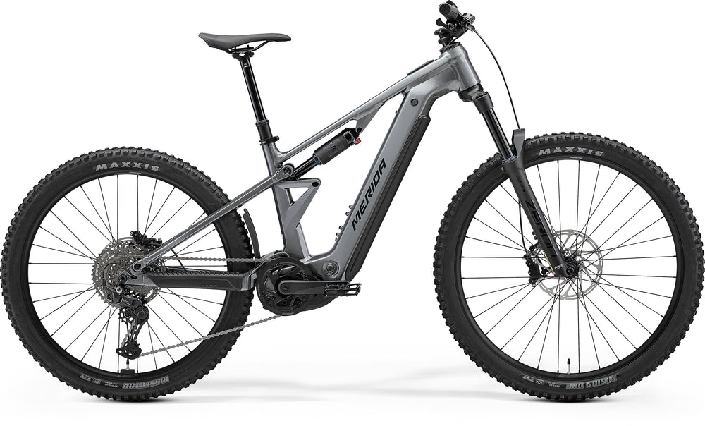 2026 Merida Etmo 500 Pro Electric Full Suspension Mountain Bike In Gunmetal Grey, side view