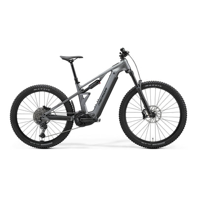 2026 Merida Etmo 500 Pro Electric Full Suspension Mountain Bike In Gunmetal Grey, side view