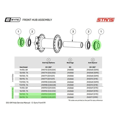 Stans E-Sync Neo End Caps Front 15mm CL E20/E01