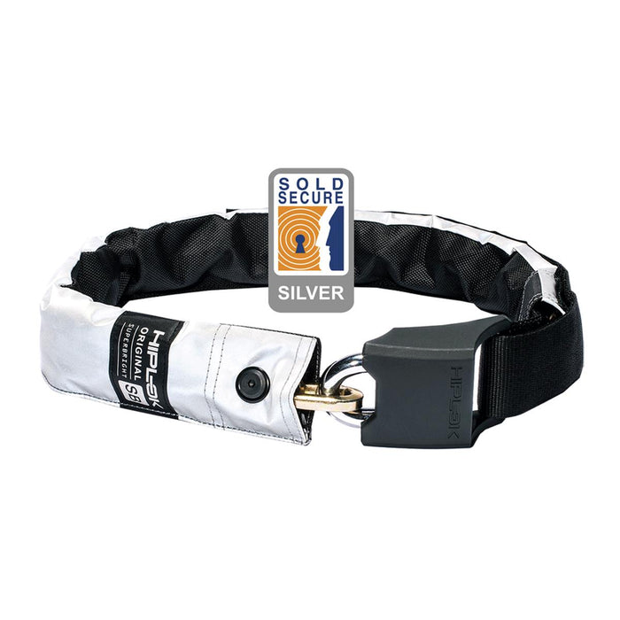 Hiplok ORIGINAL V1.5 Wearable Chain Lock 8mm x 90cm - waist 24-44 inches (Silver Sold Secure) High Visibility