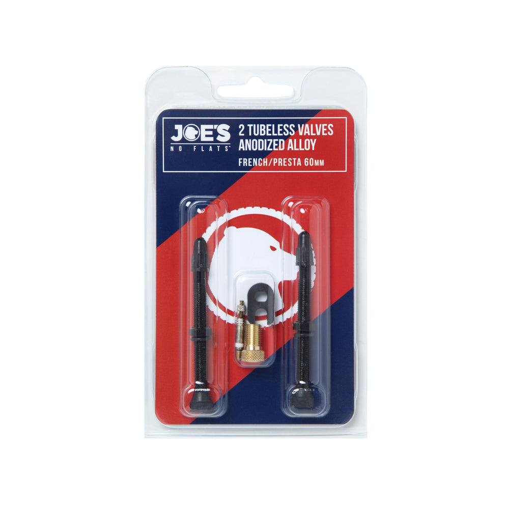 Joe's No Flats Tubeless Anodized Black Presta Valves (Pair) 60mm
