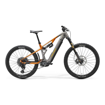 2026 Merida Lithos 10K Electric Full Suspension Mountain Bike In Grey to Wild Honey, side view