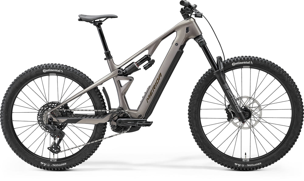 2026 Merida Lithos 6000 Electric Full Suspension Mountain Bike In Warm Slate Grey, side view