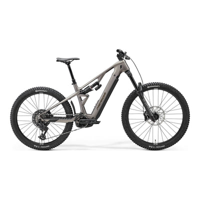 2026 Merida Lithos 6000 Electric Full Suspension Mountain Bike In Warm Slate Grey, side view