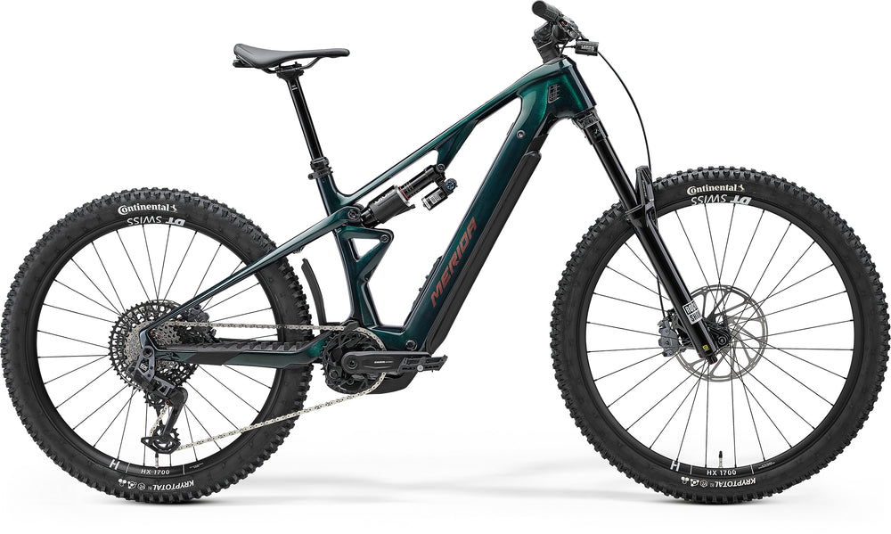 2026 Merida Lithos 8000 Electric Full Suspension Mountain Bike In Halo Green, side view
