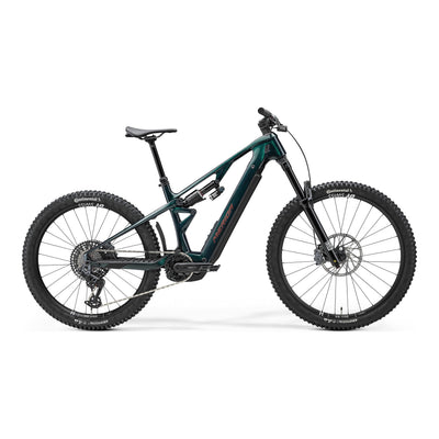2026 Merida Lithos 8000 Electric Full Suspension Mountain Bike In Halo Green, side view