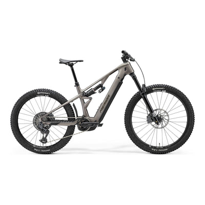 2026 Merida Lithos 8000 Electric Full Suspension Mountain Bike In Warm Slate Grey, side view