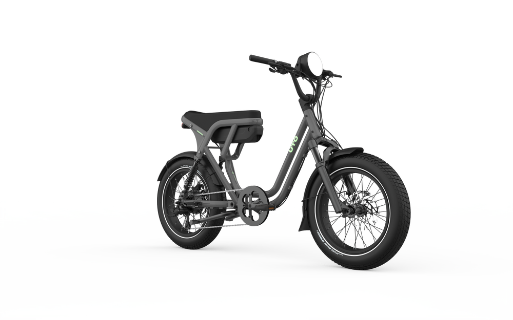 UTO OG200 electric bike in Graphite Grey, three-quarter right