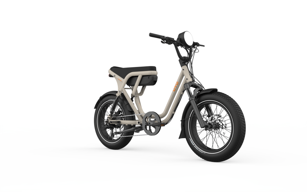 UTO OG200 electric bike in Dune Sand, three-quarter right