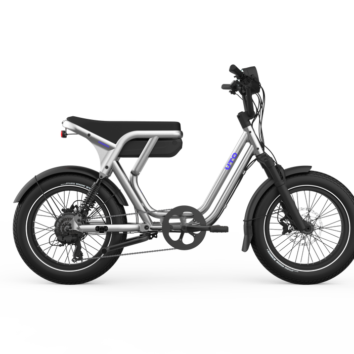 UTO OG200 electric bike in Metallic Silver, side view