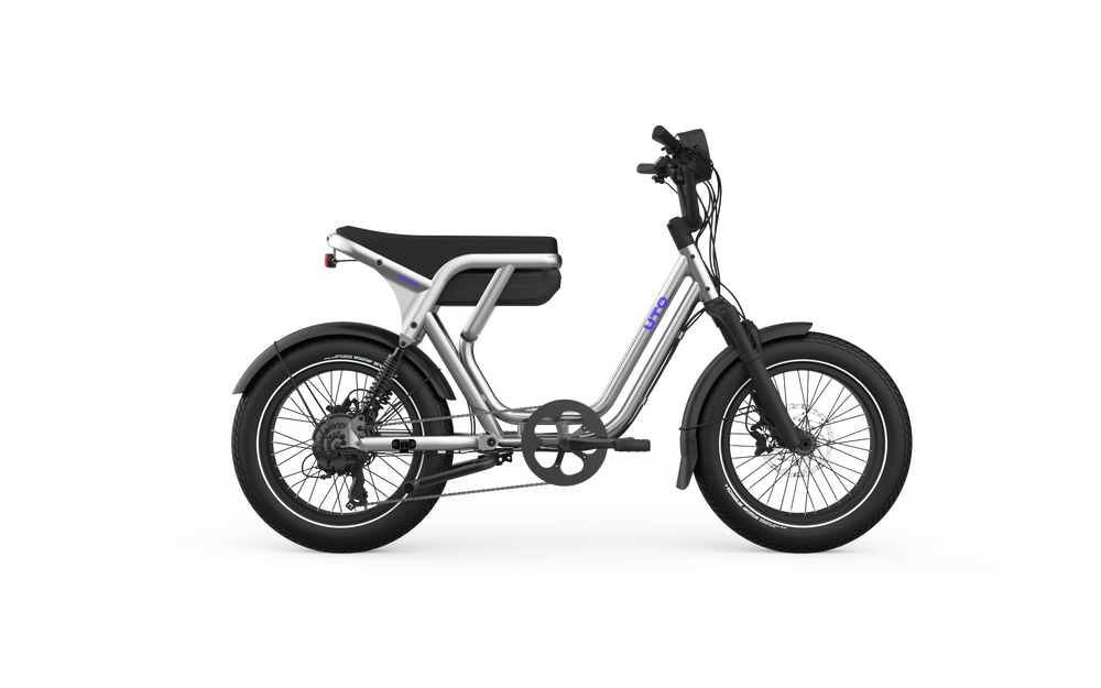 UTO OG200 electric bike in Metallic Silver, side view