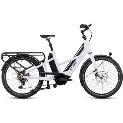 2024 Cube Longtail Sport Hybrid 725 Electric Cargo Bike in White